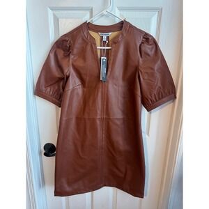 Steve Madden Cognac Faux Leather Puff Sleeve Mini Dress NWT Size small